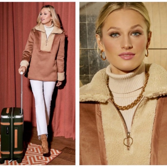 TuckernuckStella Camel Shearling 1/4 Zip Sherpa Jacket Size XXL